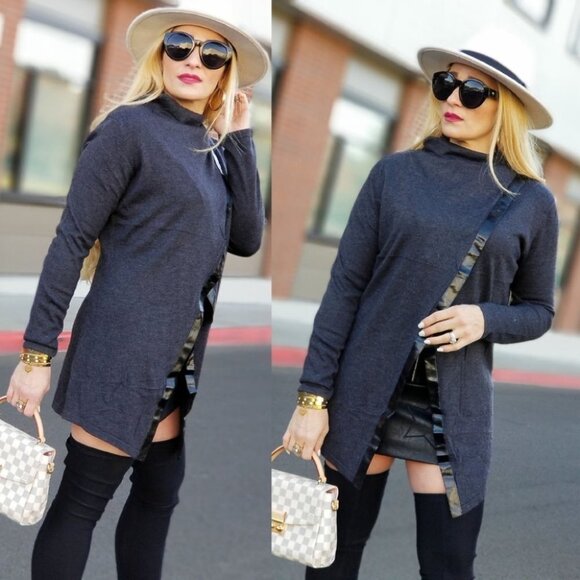 GRAY Sweater Cardigan with Black Trim Fall… - Picture 3 of 4